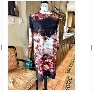 🌺FUZZI Made in Italy - Dress -floral print Black Red Orange 3/4 Sleeves💥🌺